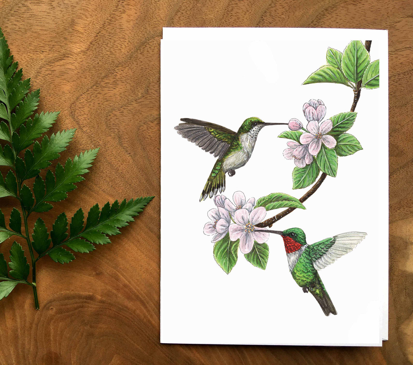 Carte de souhaits - Les colibris et le pommier