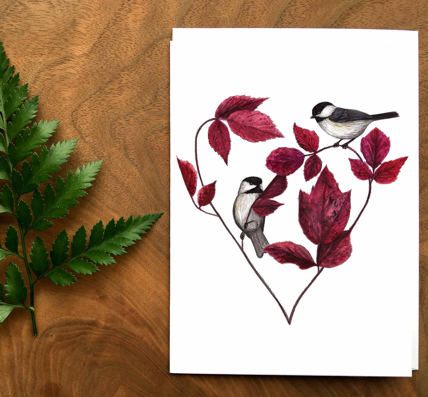 Carte de souhaits - Les mésanges et le framboisier